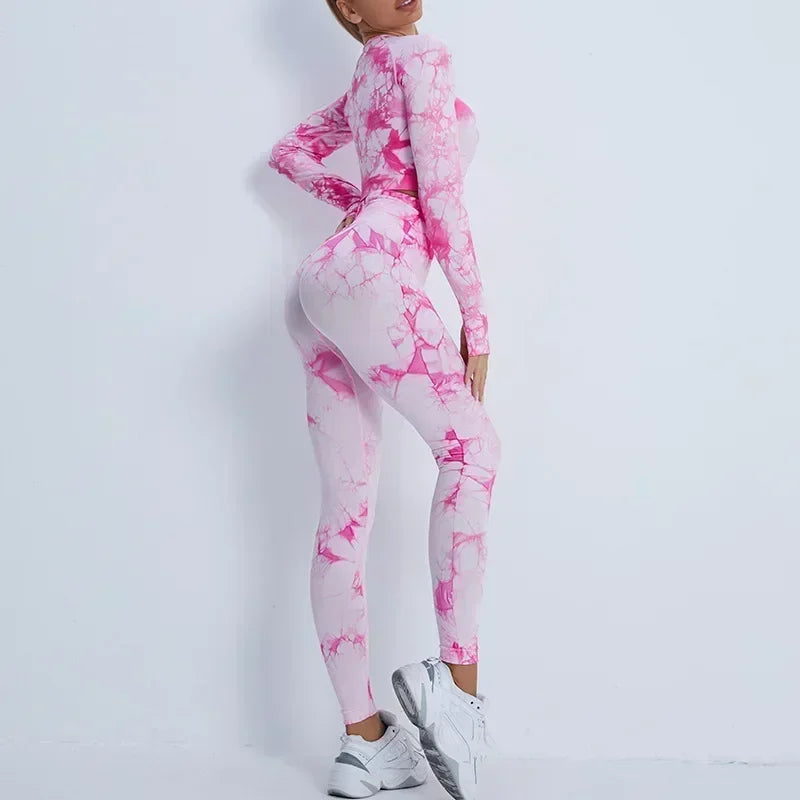 Seamless Sleeve Tie-Dyed Yoga Sets