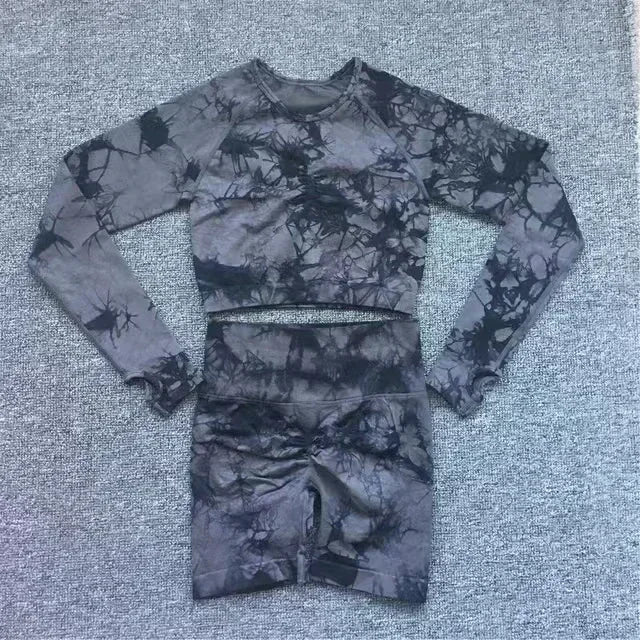 Seamless Sleeve Tie-Dyed Yoga Sets