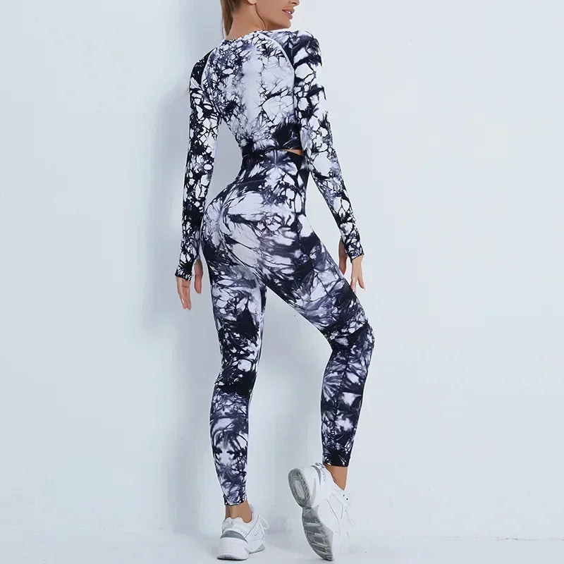 Seamless Sleeve Tie-Dyed Yoga Sets