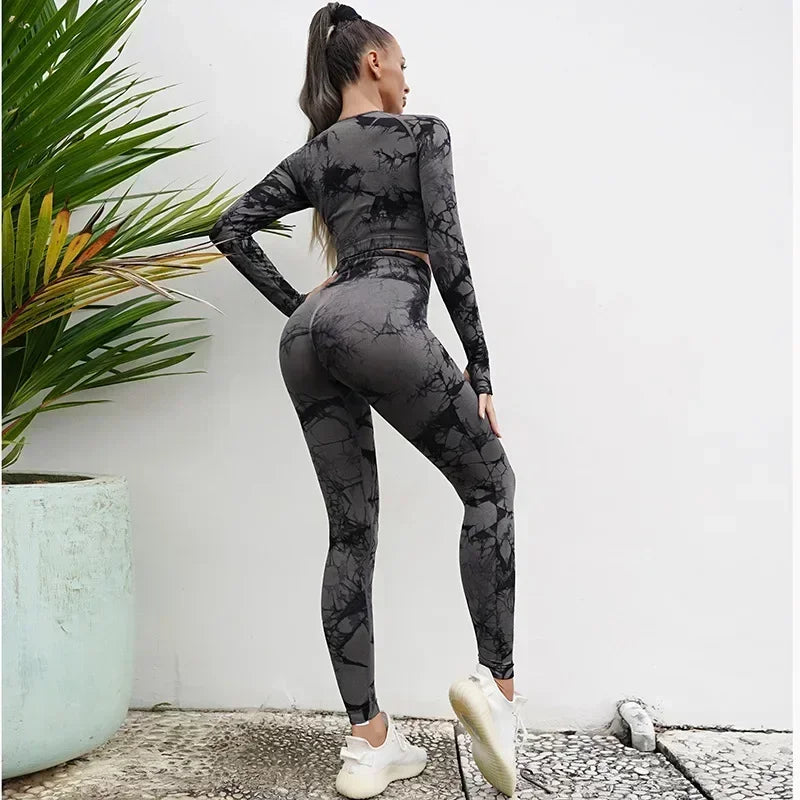 Seamless Sleeve Tie-Dyed Yoga Sets