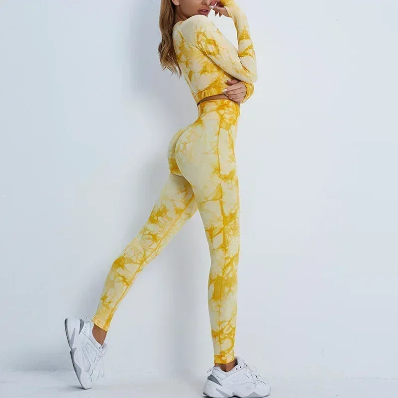 Seamless Sleeve Tie-Dyed Yoga Sets