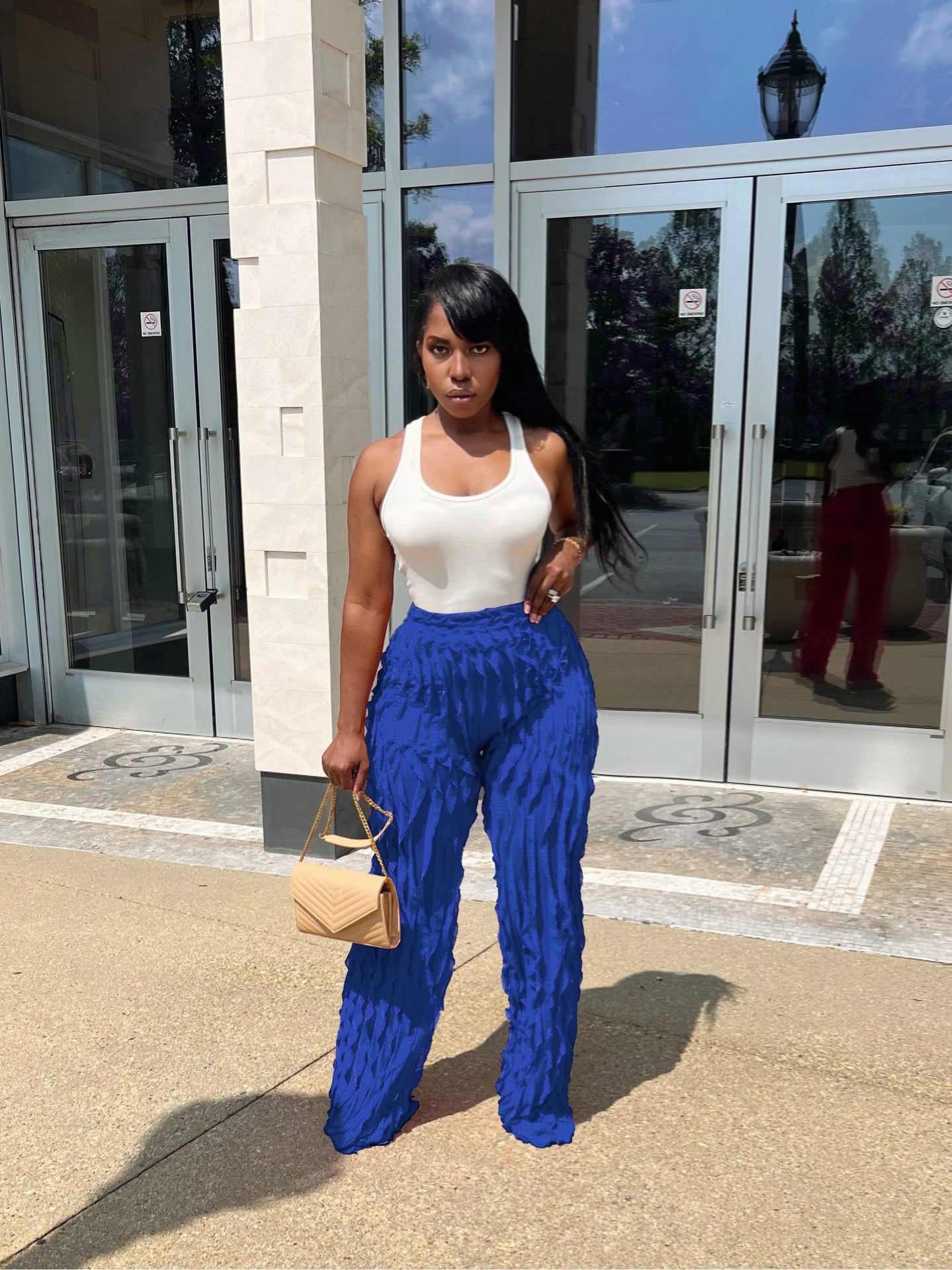 CM.YAYA Wave Ruffles Splicing Wide Leg Pants