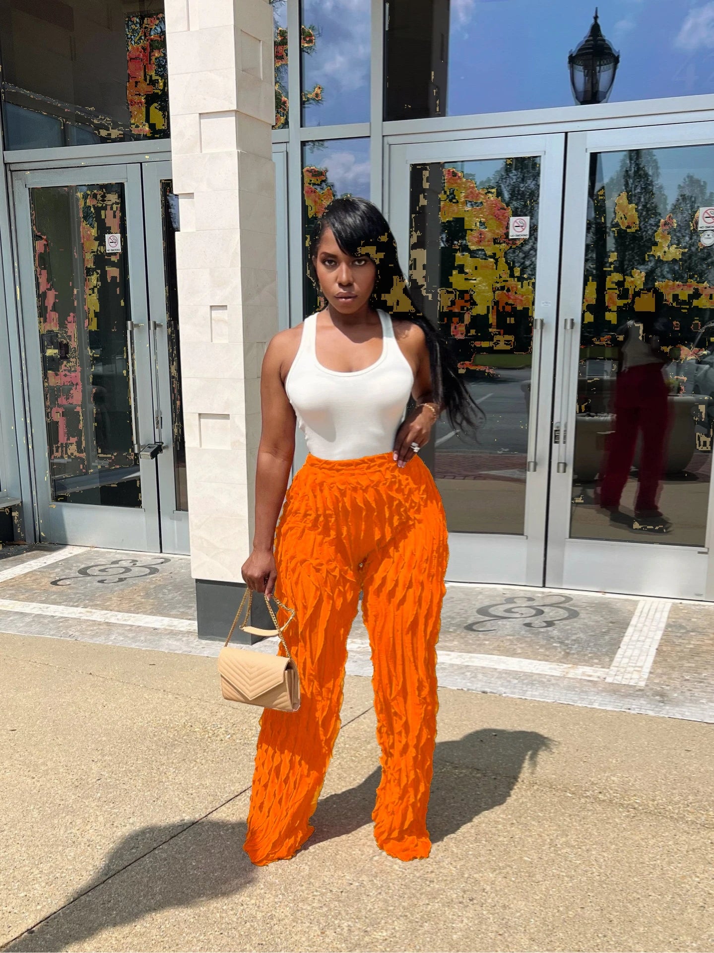 CM.YAYA Wave Ruffles Splicing Wide Leg Pants