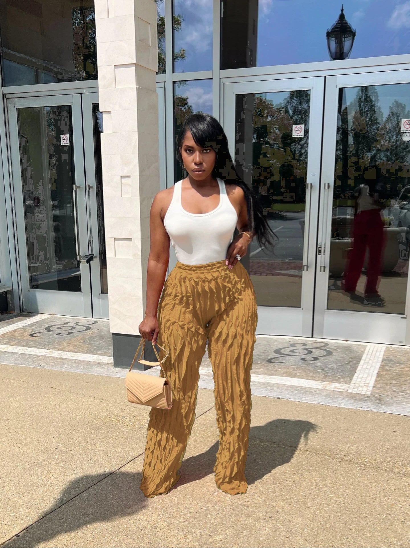 CM.YAYA Wave Ruffles Splicing Wide Leg Pants