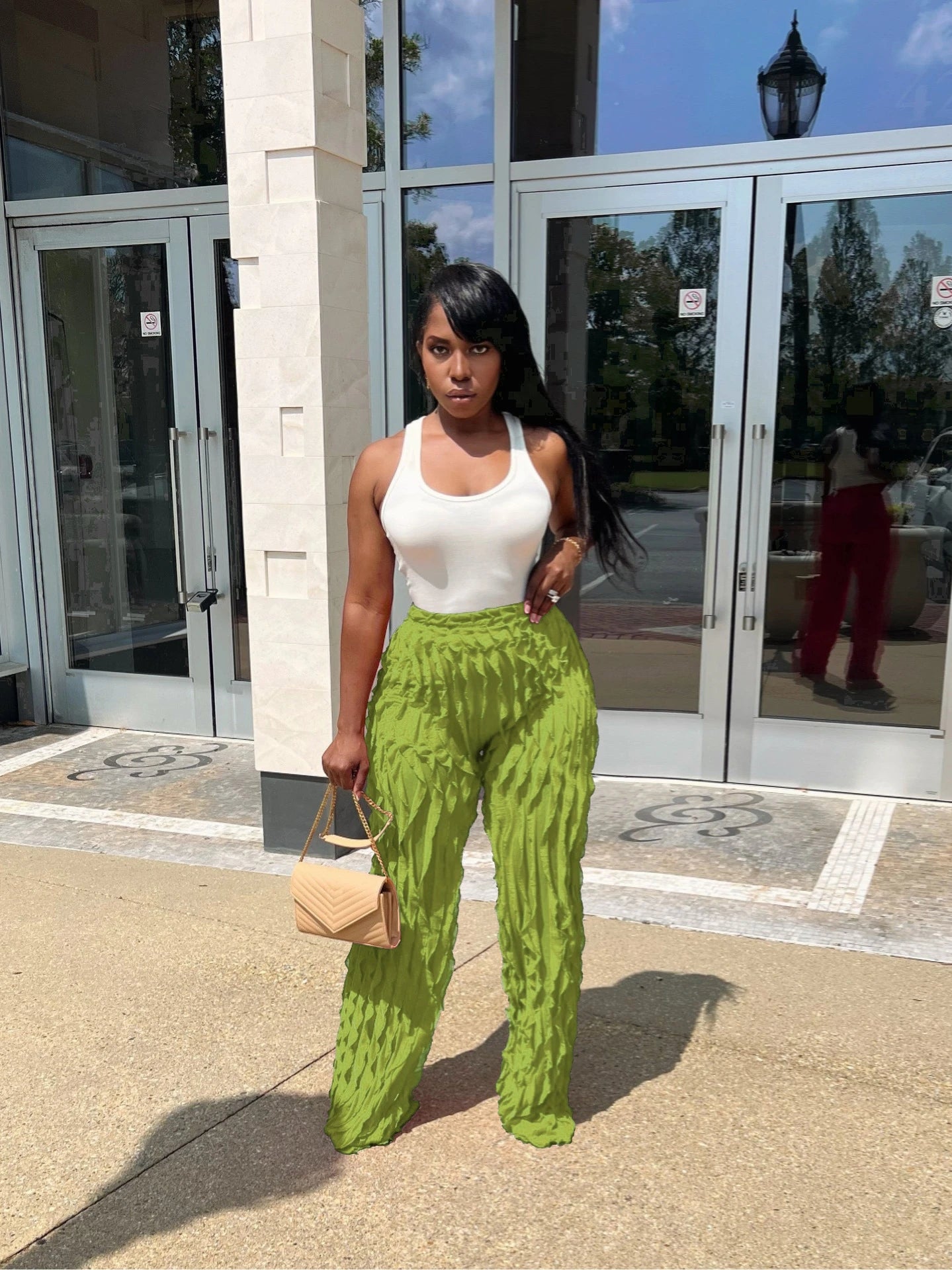CM.YAYA Wave Ruffles Splicing Wide Leg Pants