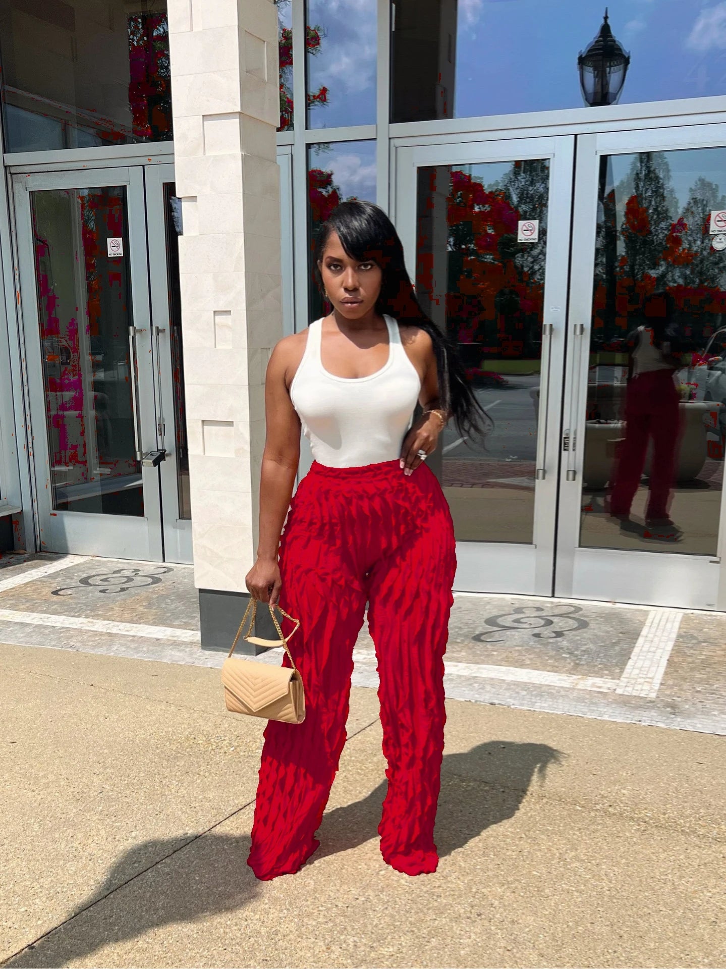 CM.YAYA Wave Ruffles Splicing Wide Leg Pants