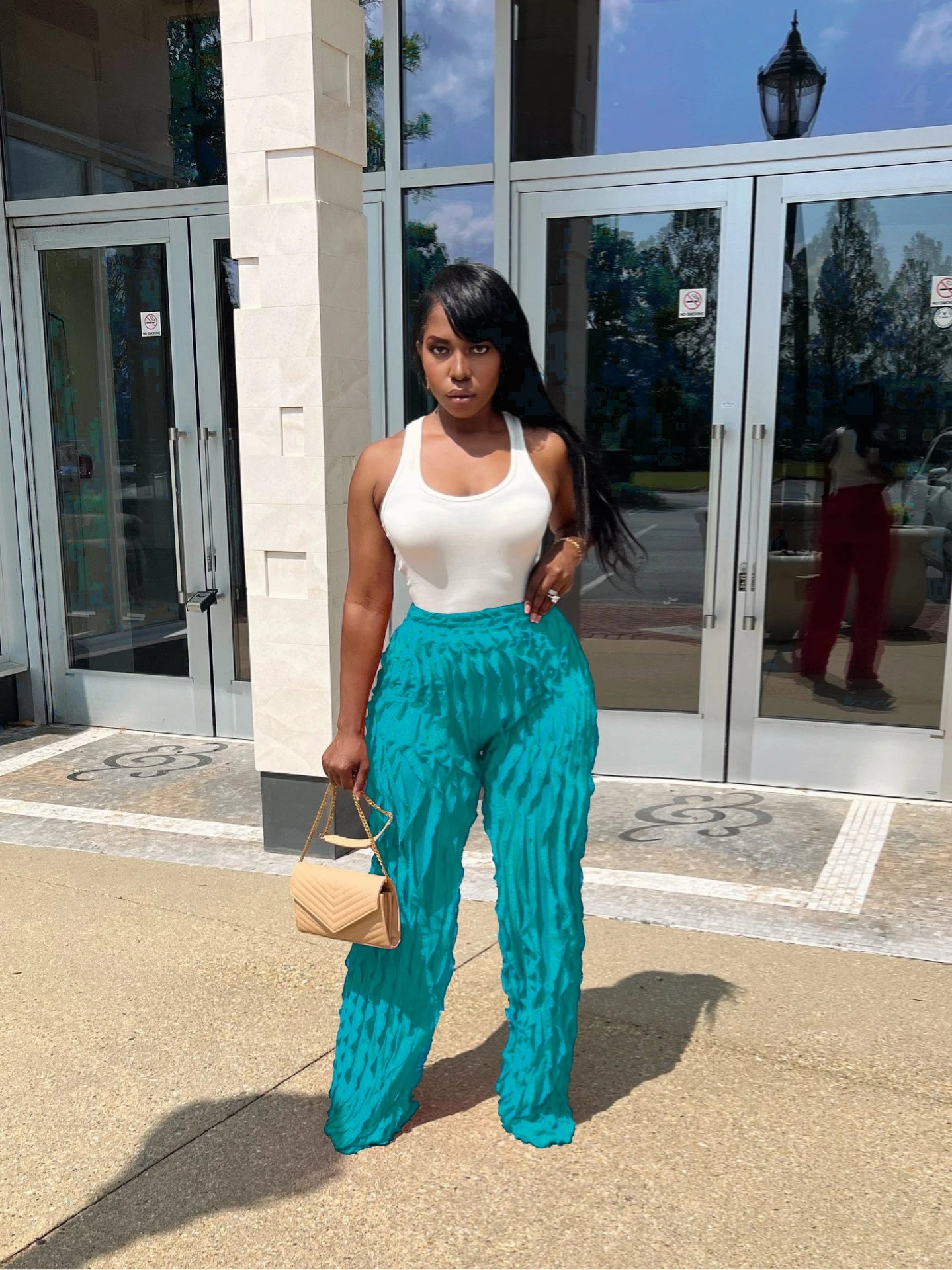 CM.YAYA Wave Ruffles Splicing Wide Leg Pants