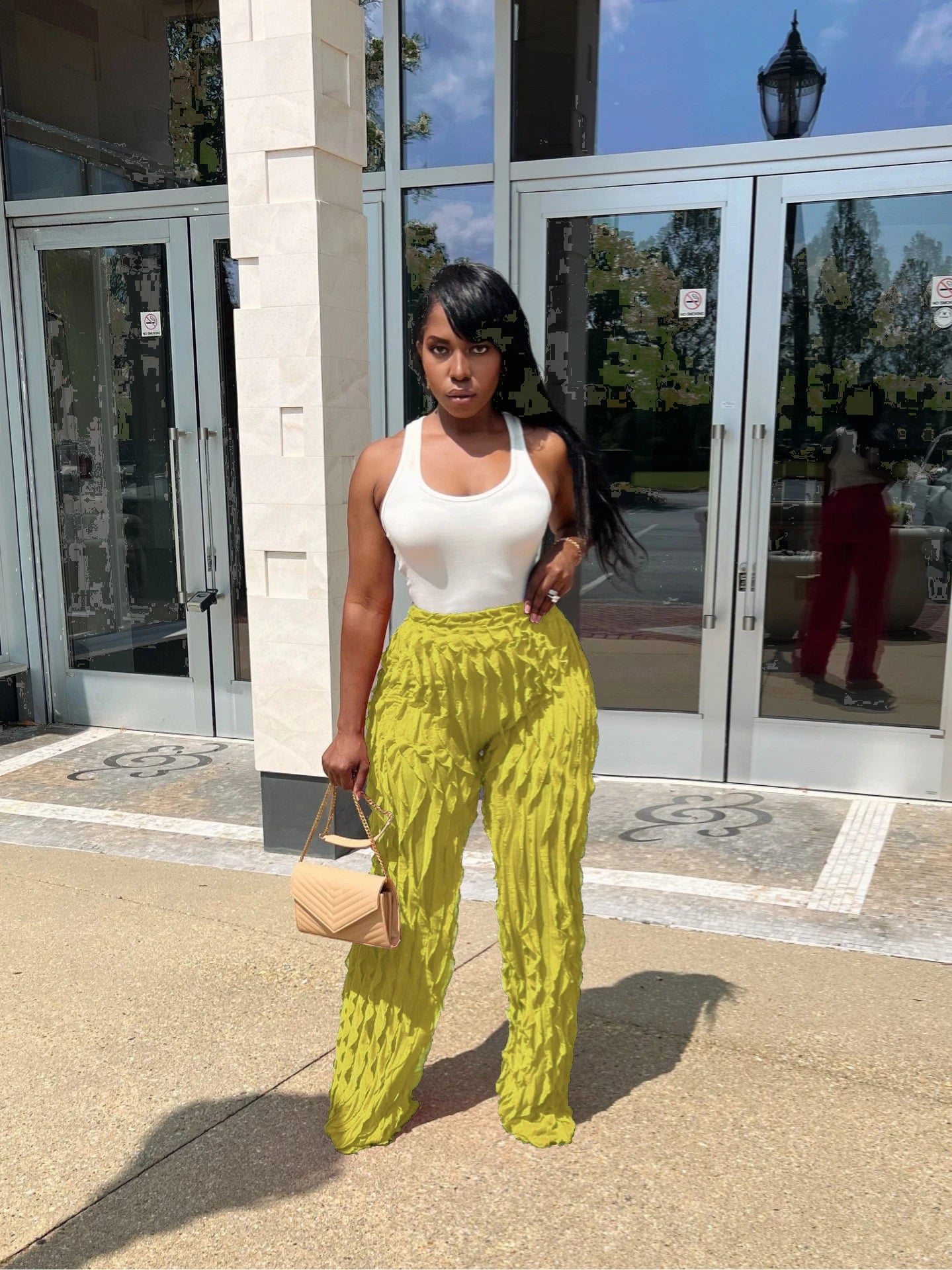 CM.YAYA Wave Ruffles Splicing Wide Leg Pants