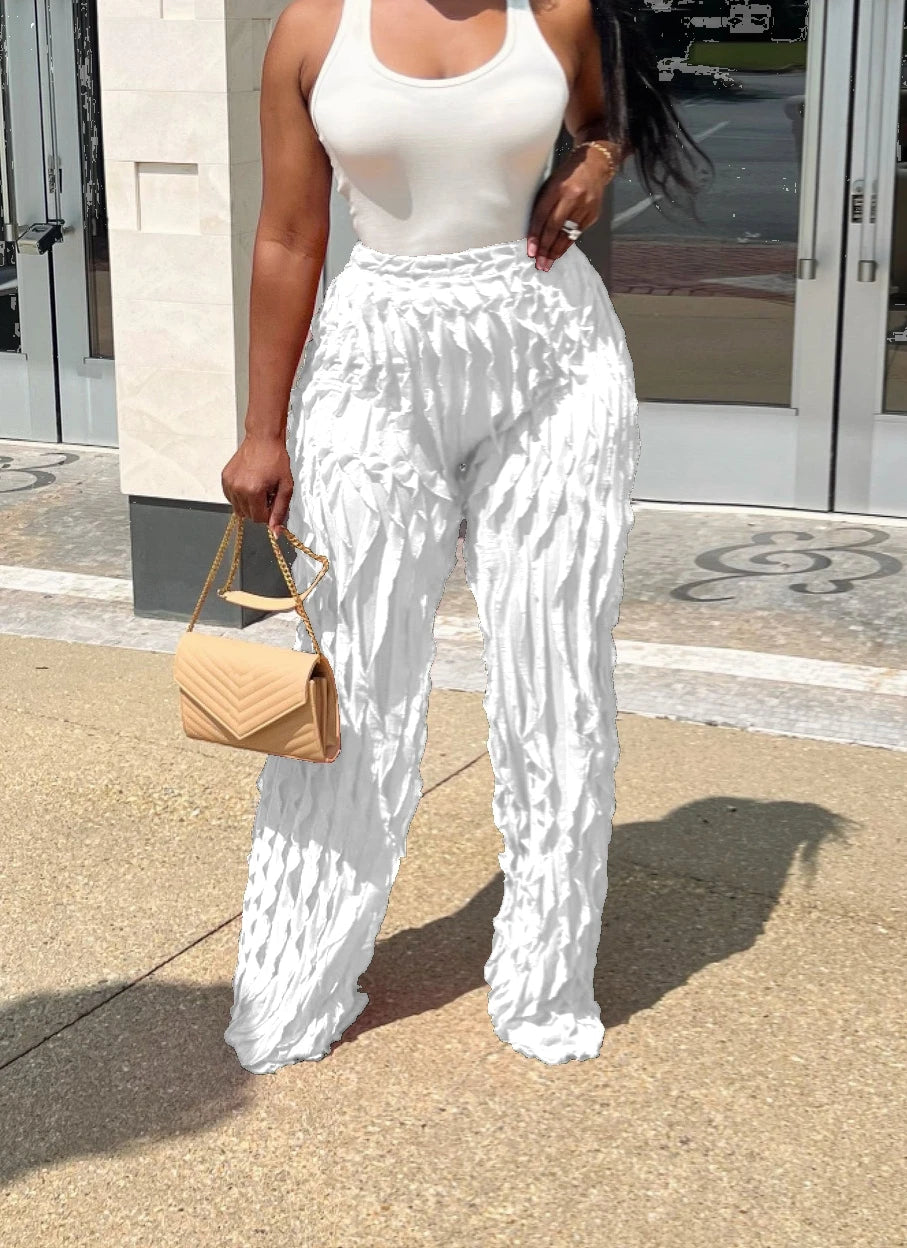 CM.YAYA Wave Ruffles Splicing Wide Leg Pants