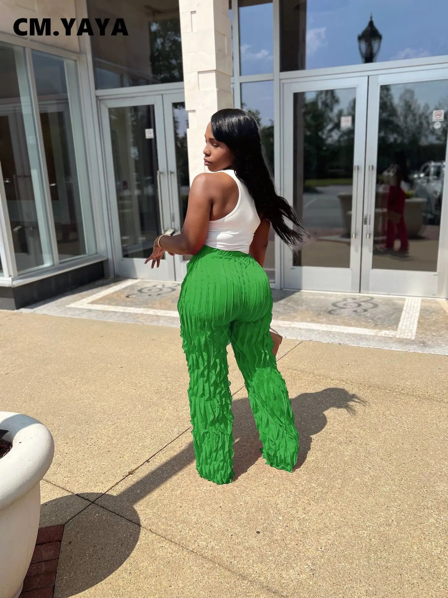 CM.YAYA Wave Ruffles Splicing Wide Leg Pants