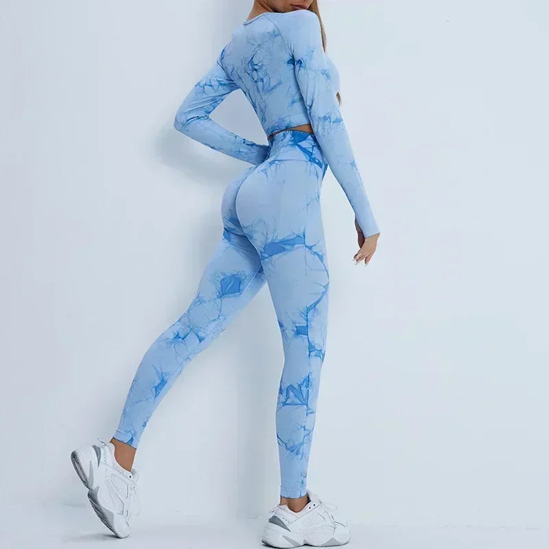 Seamless Sleeve Tie-Dyed Yoga Sets