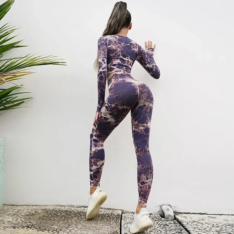 Seamless Sleeve Tie-Dyed Yoga Sets