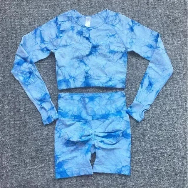 Seamless Sleeve Tie-Dyed Yoga Sets