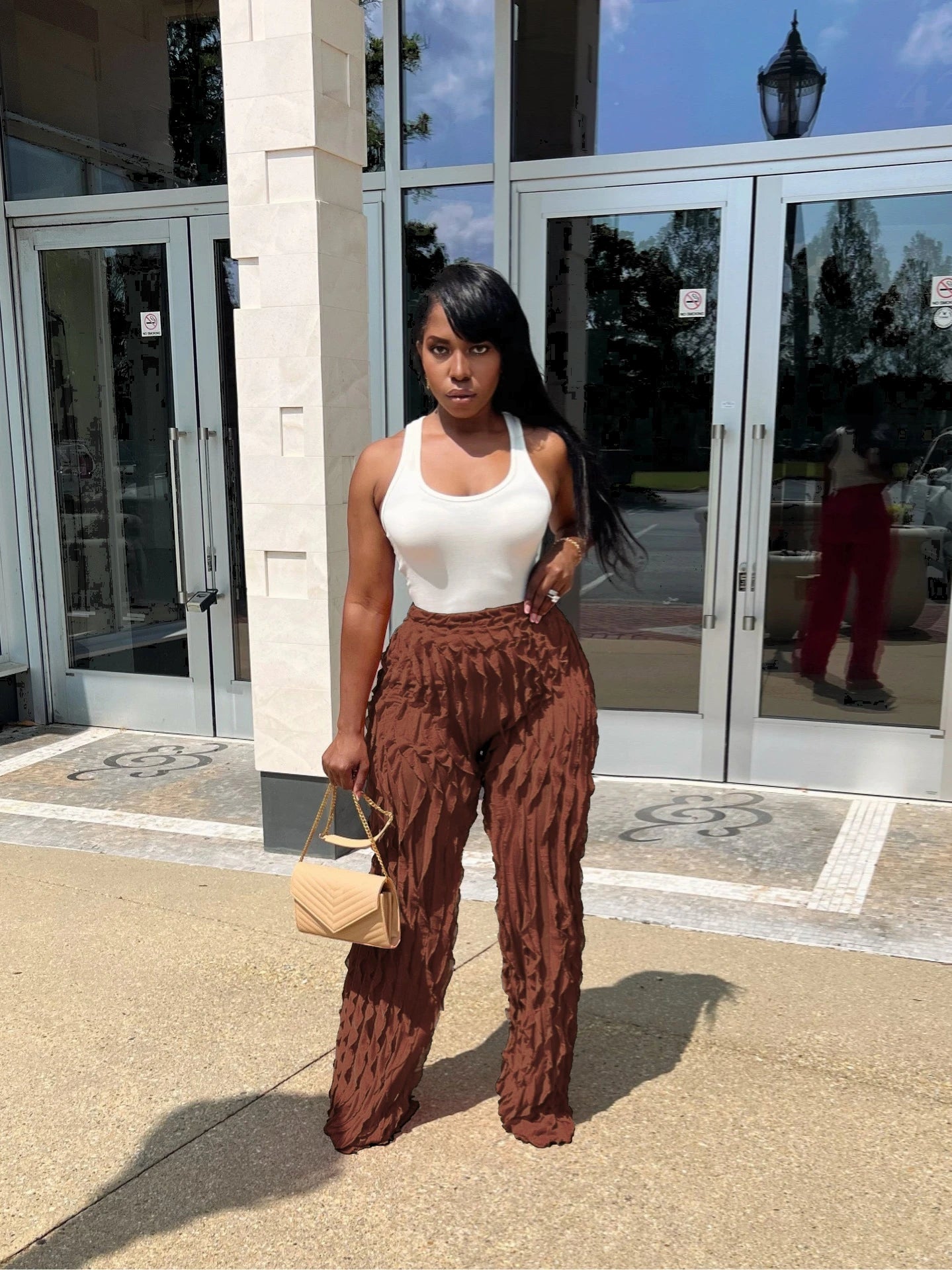 CM.YAYA Wave Ruffles Splicing Wide Leg Pants