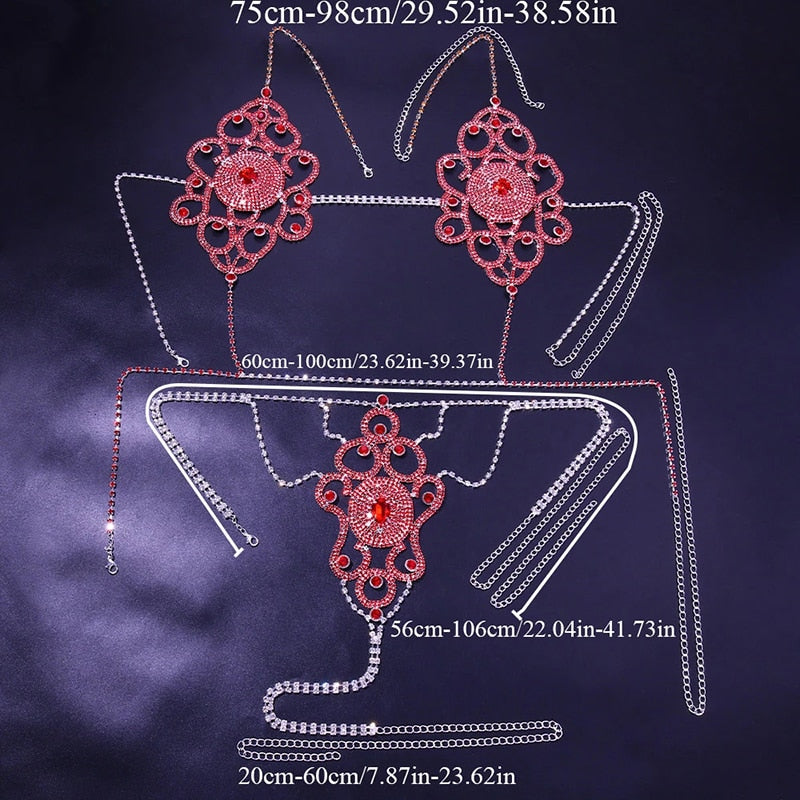 Stone fans Sexy Red Exotic Two Piece Set