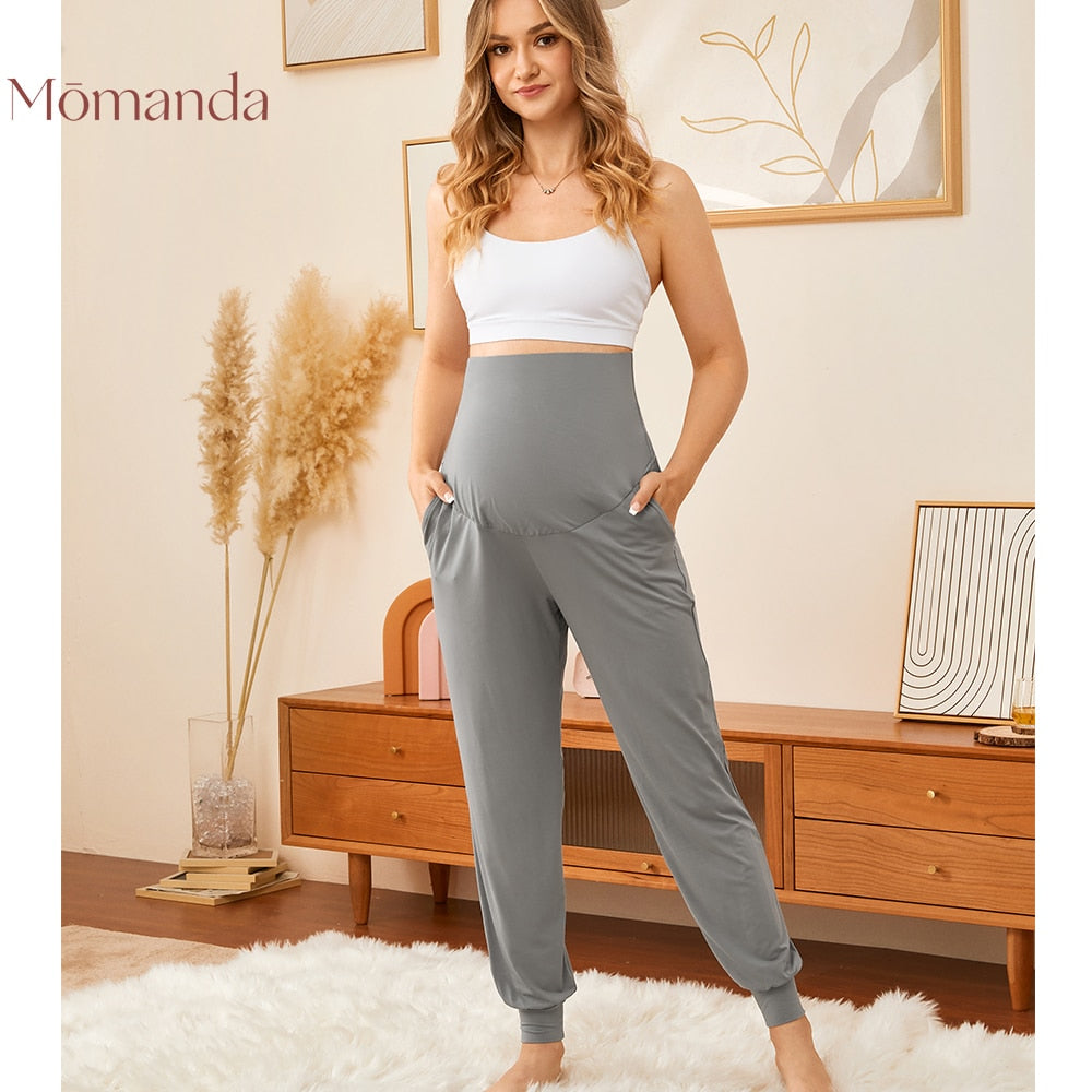 Momanda Maternity Workout Pants. With Pockets, Over Belly Support, Stretchy, Casual, Loose fit, and Soft. good for being active and also lounge wear. - twobusybodies