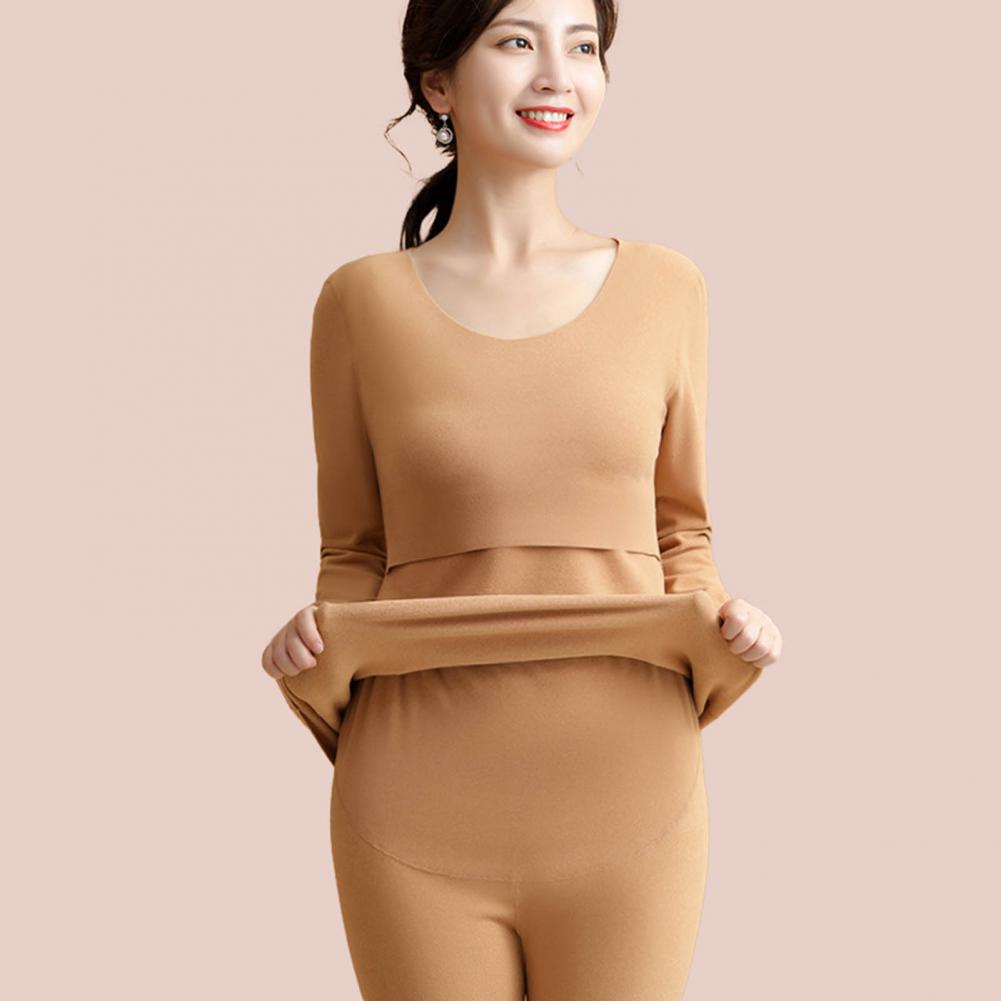 Thermal Maternity wear. 2Pcs/Set, Popular Elastic Waistband, Comfy Bottoming Blouse Pants Breastfeeding lounge outfit. - twobusybodies