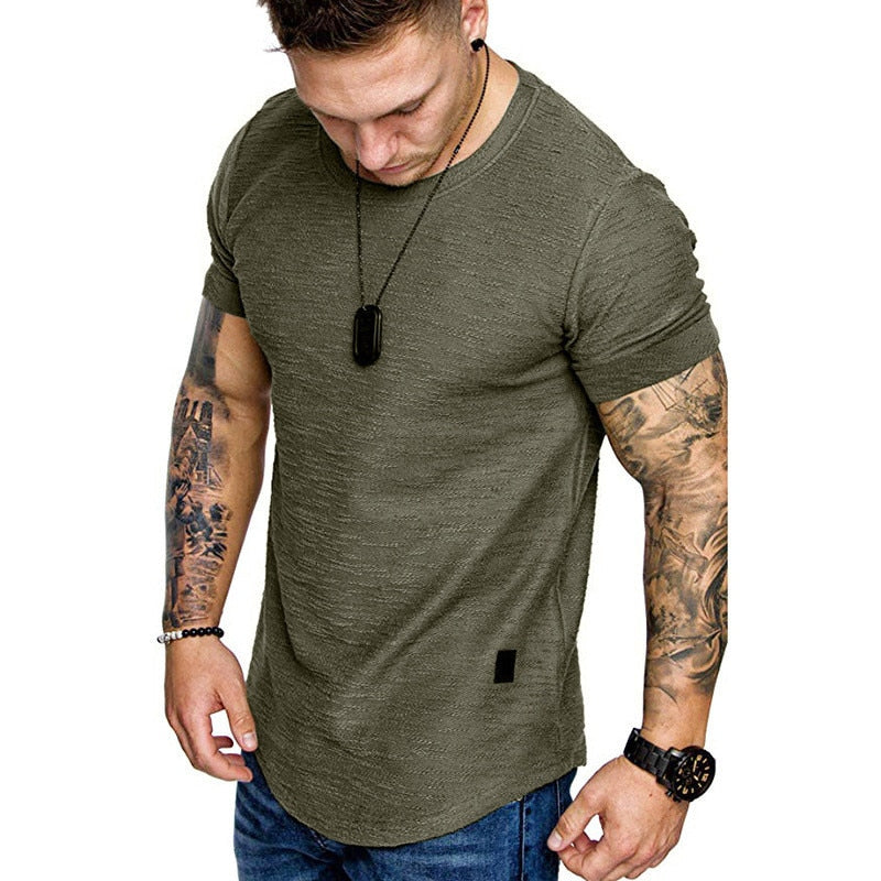Men's Casual Fashion Solid Crew Neck T-Shirt. Summer Bodybuilding Fitness Short-Sleeve CrossFit top. stylish and comfortable. - twobusybodies
